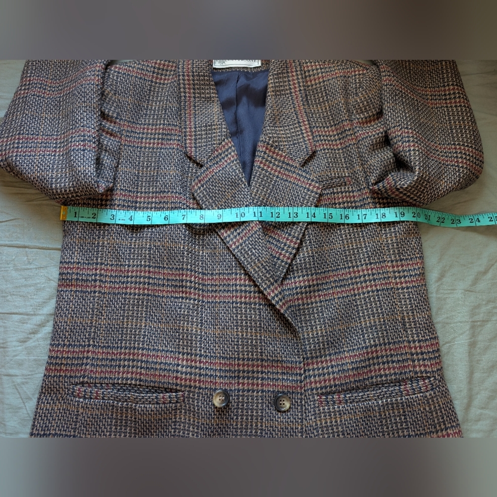 Vintage Evan Picone 2 Piece Plaid Wool Suit Set Skirt/Blazer W10 Red/Browns - Picture 12 of 16